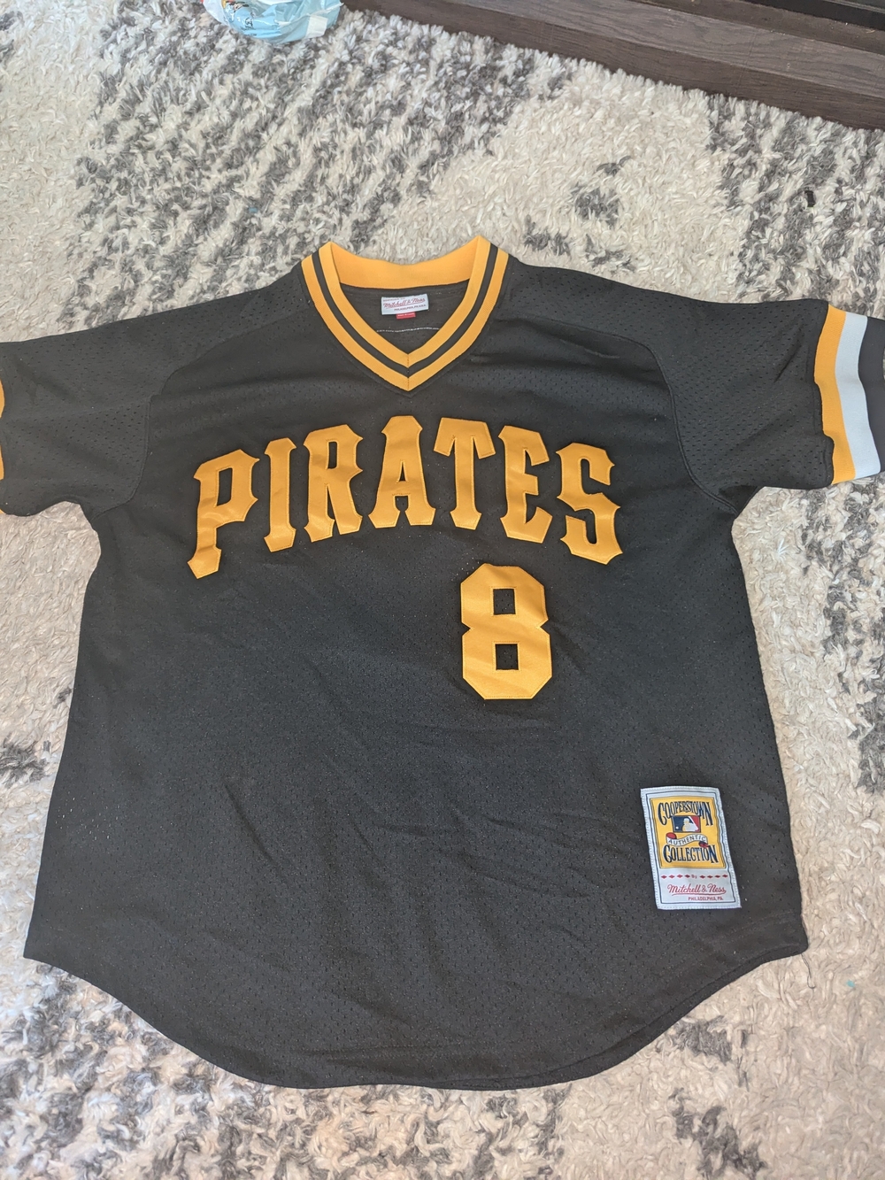 Mitchell & Ness Black and Gold 'Pirates' #8 Baseball Jersey